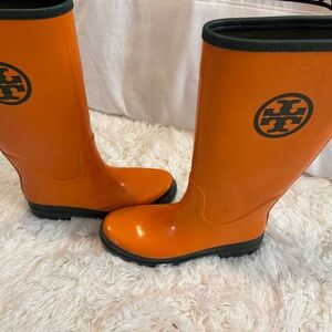 Tory Burch Vibrant Orange Boots with Black Trim